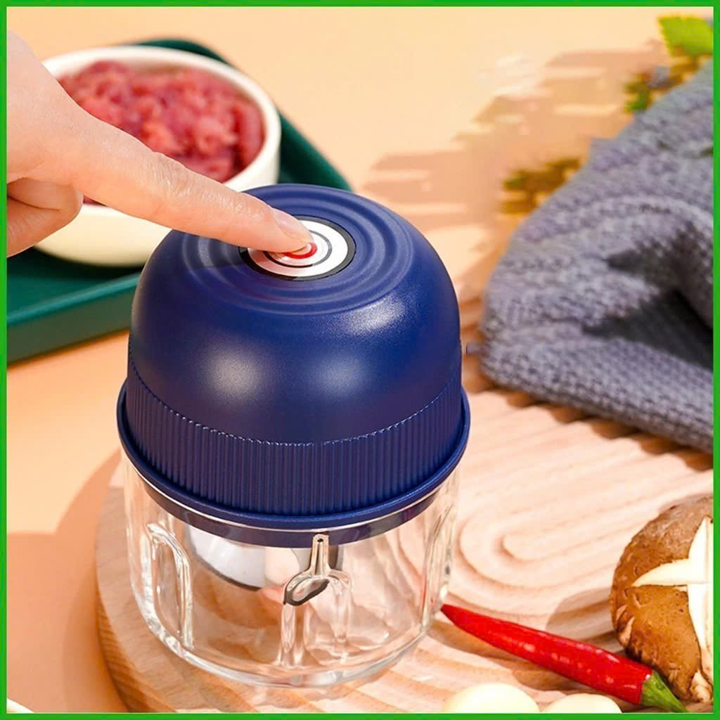 Máy xay tỏi ớt bằng tay lực nghiền mạnh với 2 lưỡi dao thép không gỉ SẠC ĐIỆN