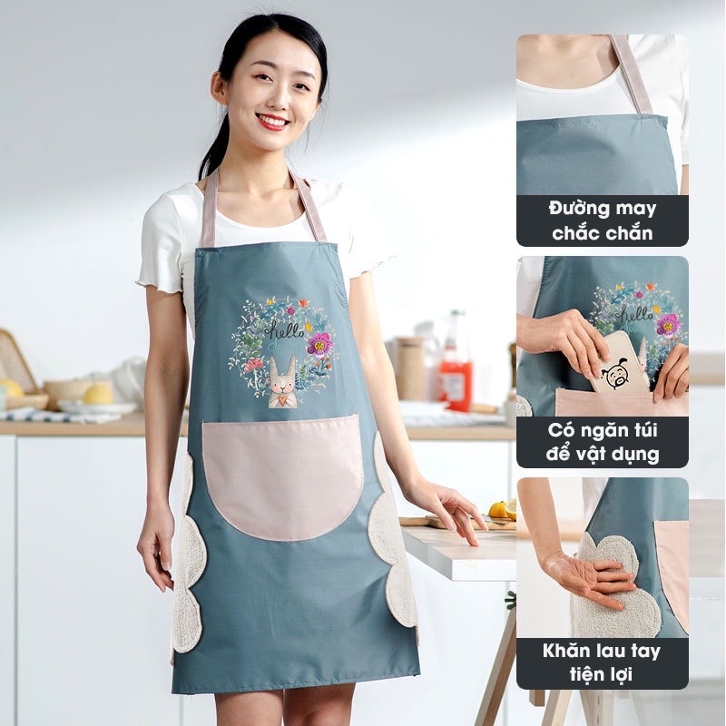 Tạp dề nấu ăn , họa tiết cao cấp có khăn lau tay bên hông ,chống thấm nước cao cấp tiện lợi cho chị em