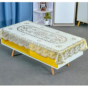 (Tặng 1 lót phần ăn 30x45 cm) Khăn Trải Bàn PAULEE WLG 751 hoa văn phủ nhũ vàng (90 x 150 cm), không thấm nước