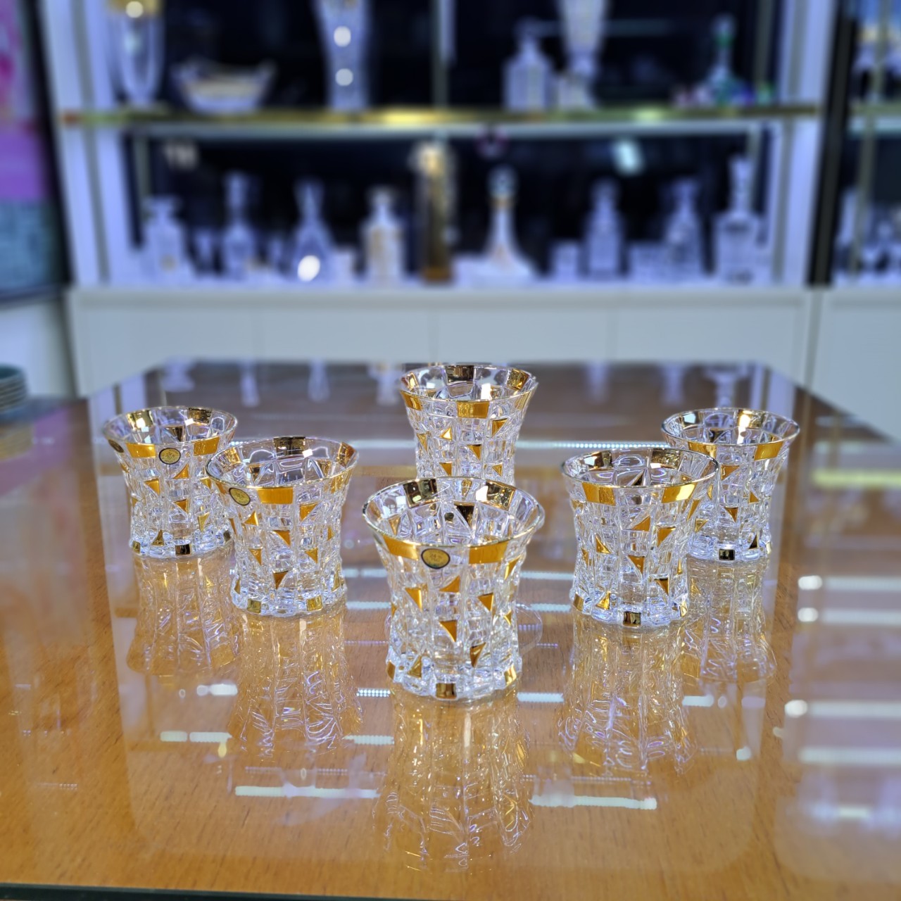 BỘ CỐC PHA LÊ TIỆP BOHEMIA MẠ VÀNG 1320, DÁNG KIM CƯƠNG, XUẤT XỨ CỘNG HÒA SÉC - HÀNG CHÍNH HÃNG