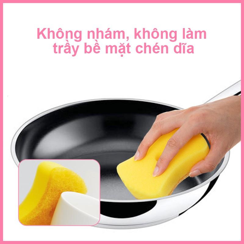 Miếng Bọt Biển Rửa Chén MyJae 2 Mặt, Mút Xốp Rửa Bát Đa Năng Kèm Miếng Nhựa Hít Kê 11.3cm x 7.8cm x 3cm (2 Miếng/Gói)