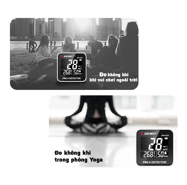 Máy Đo Chất Lượng Không Khí PM2.5, Nhiệt Độ, Độ Ẩm SNDWAY SW-825 - Hàng Nhập Khẩu