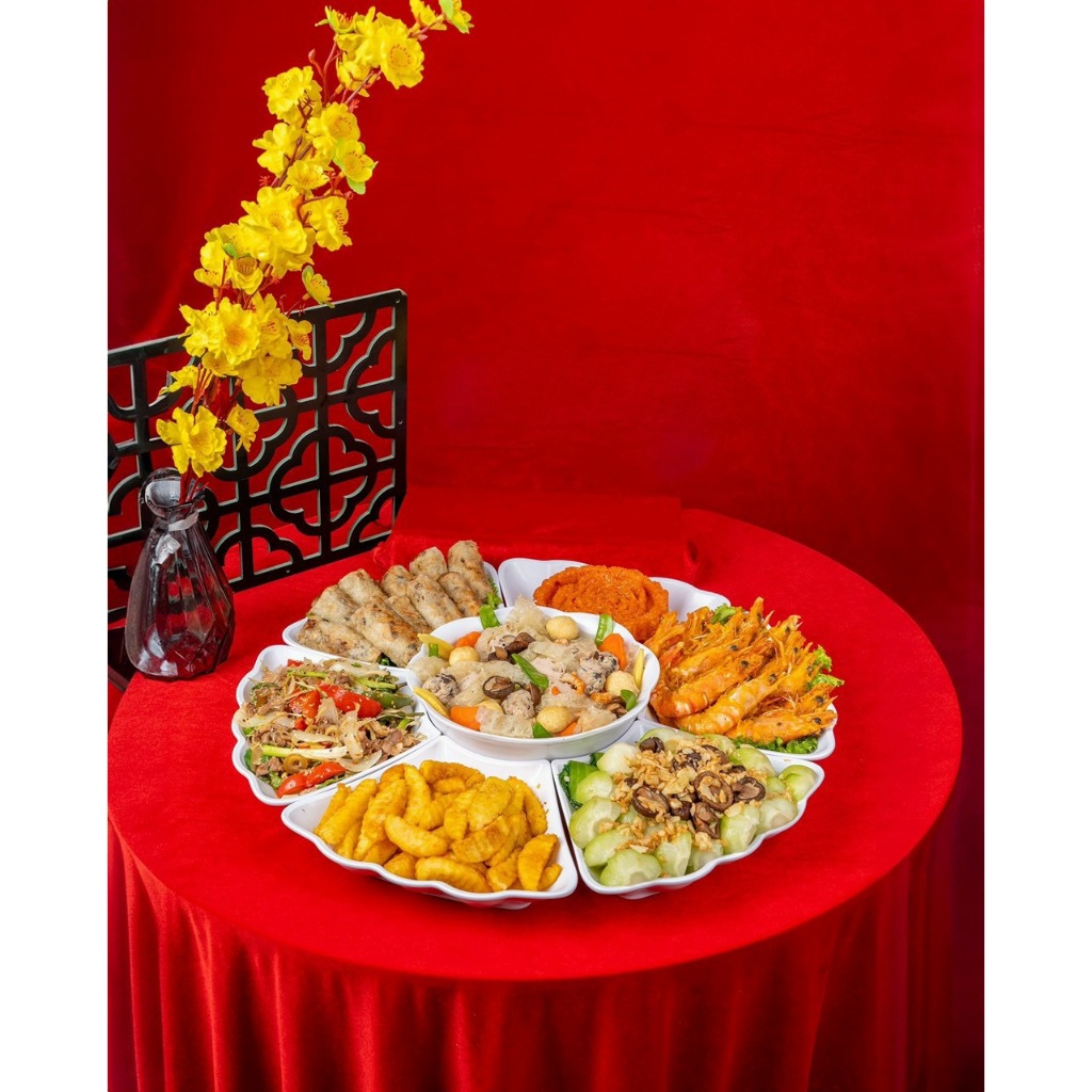 Bộ bát đĩa hoa mặt trời 7 món thắp hương gia tiên bằng nhựa an toàn size đại đường kính 51cm