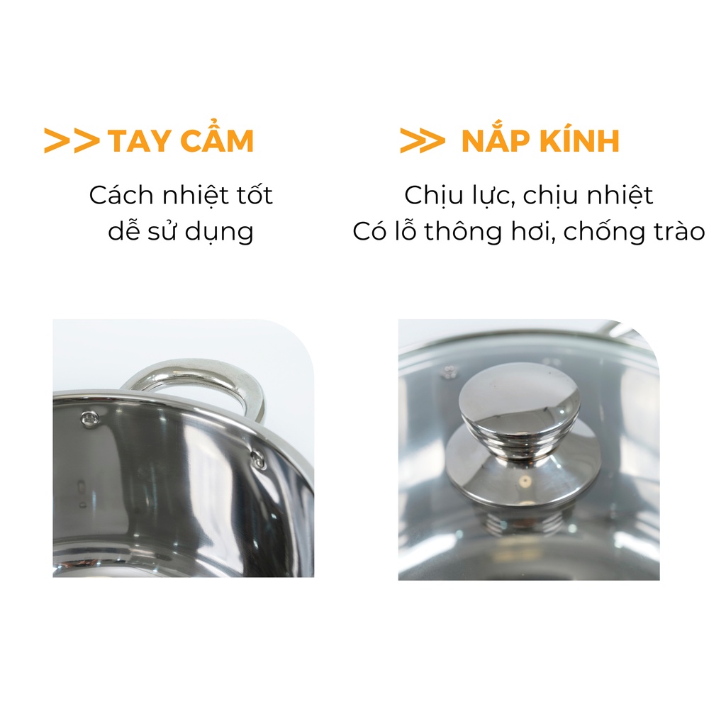 Bộ nồi inox đáy từ HR-S306 (16,20,24cm) - thương hiệu Hare - lỗi 1 đổi 1