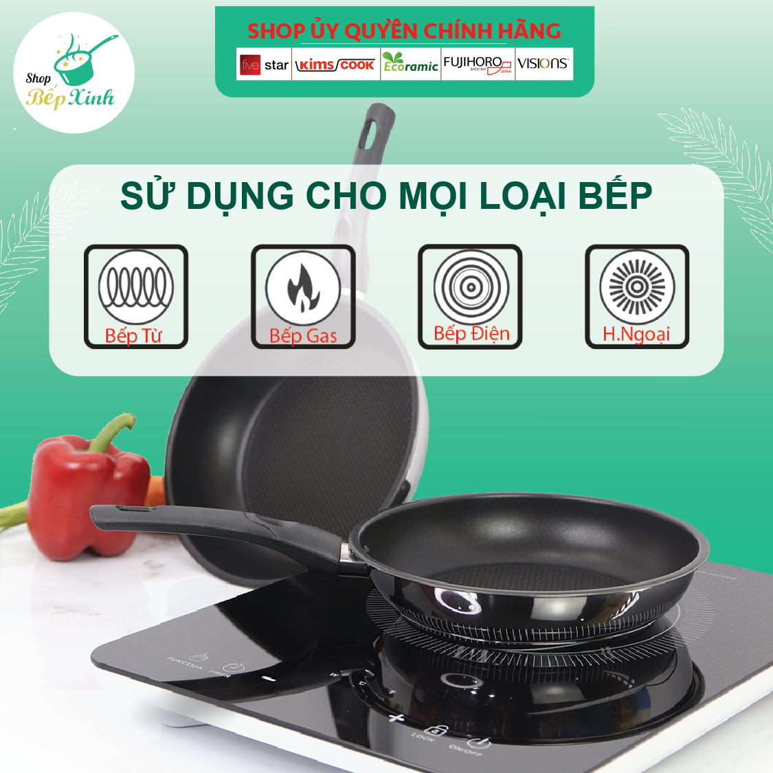 Chảo Chống Dính Bếp Từ Fivestar (24 cm) + Tặng 5 Muỗng Inox
