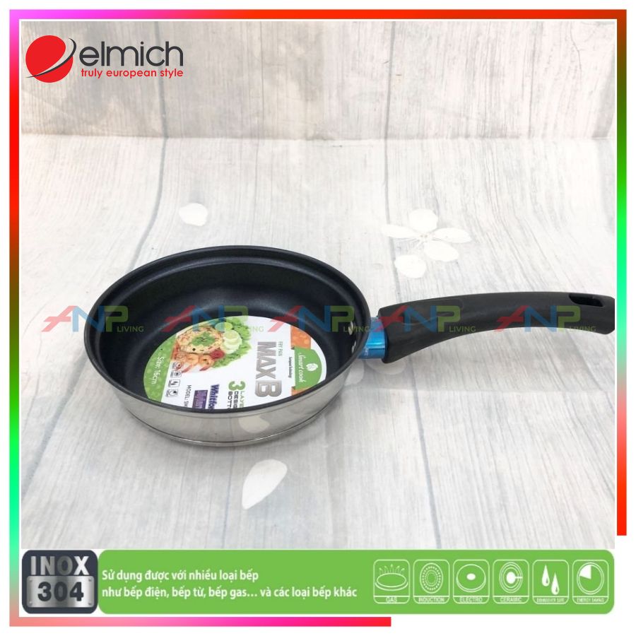 CHẢO INOX 3 ĐÁY CHỐNG DÍNH ELMICH SMARTCOOK MAX B (Size 16 - 20 - 24 - 26cm) - Hàng Chính Hãng
