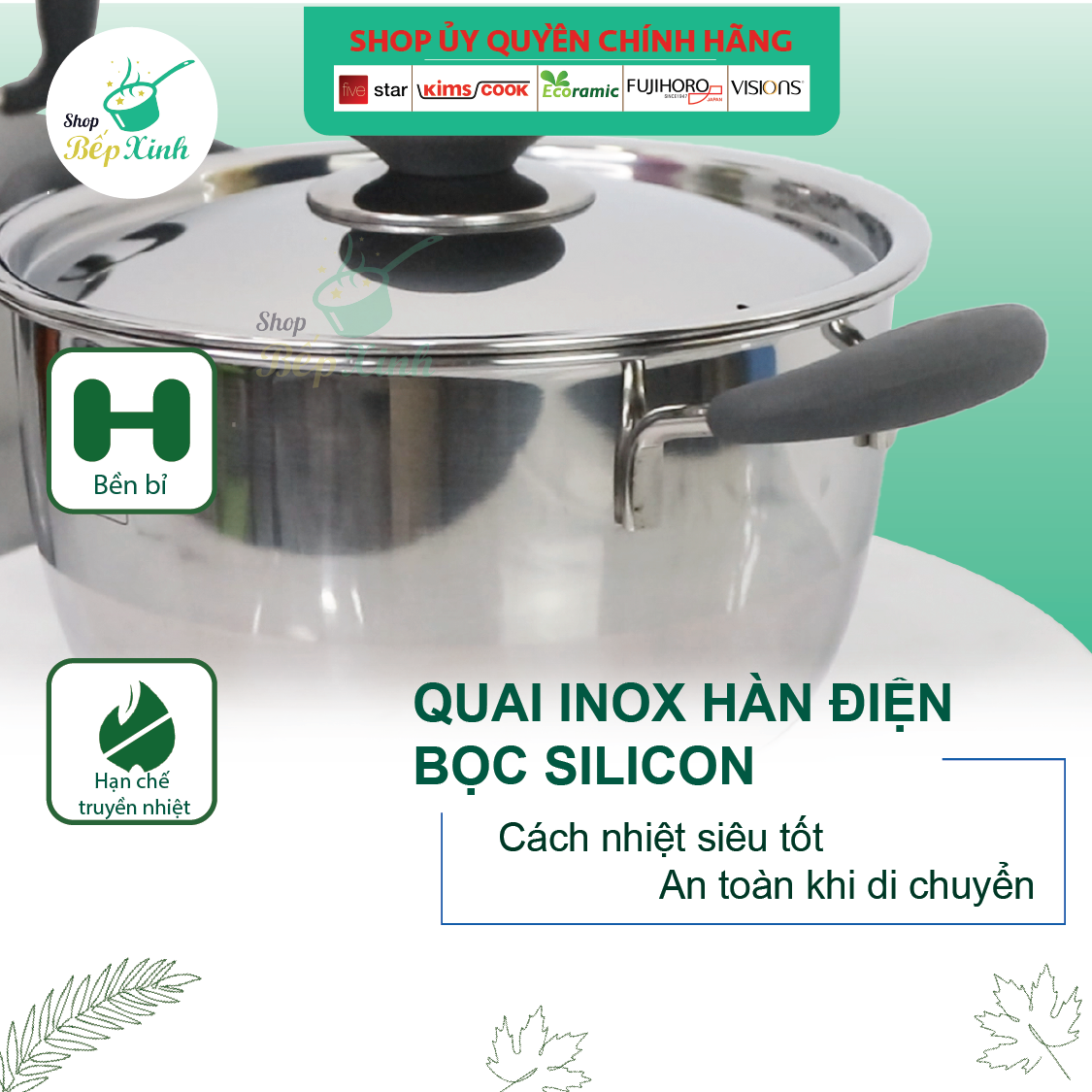Nồi inox Fivestar Standard 3 đáy Thân Cool quai silicon chống nóng nắp inox (16cm / 20cm / 24cm / 26cm )