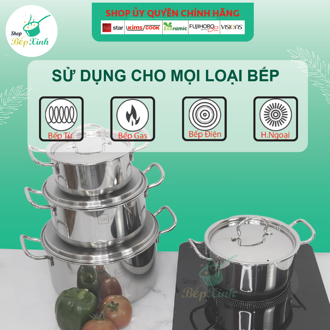 Bộ 2 nồi và 1 chảo chống dính 3 đáy từ inox 430 FiveStar Standard nắp inox tặng 5 muỗng