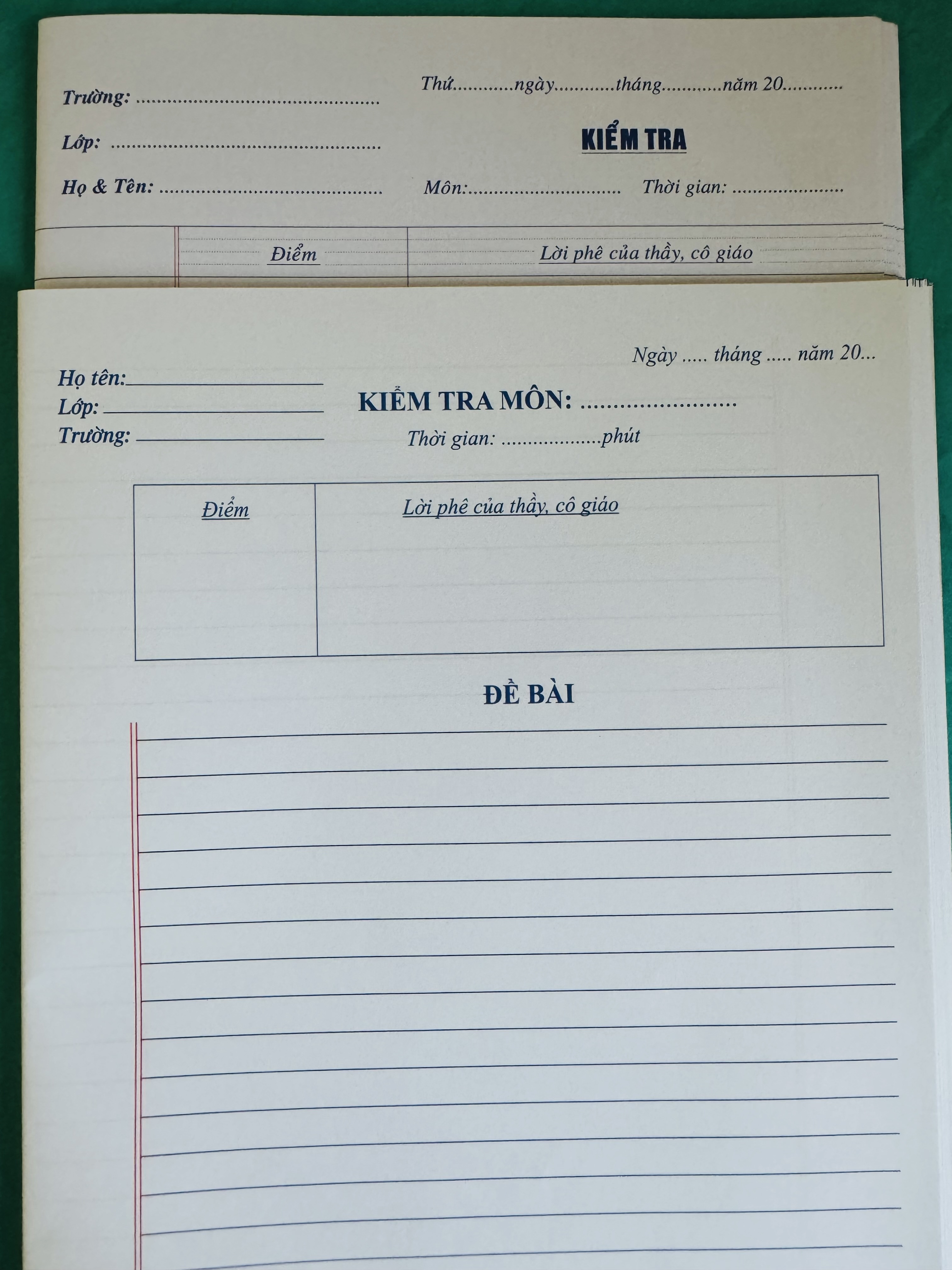 Giấy kiểm tra Ôly Kẻ Ngang dành cho học sinh
