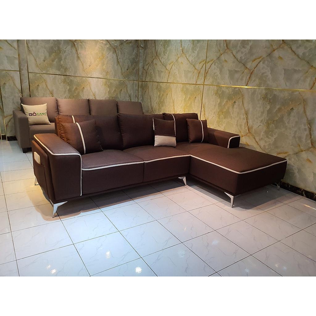 Ghế Sô Pha Bọc Vải Bố Kiểu Dáng Hiện Đại_Màu Nâu Phối Viền_Size 2700 x 1600