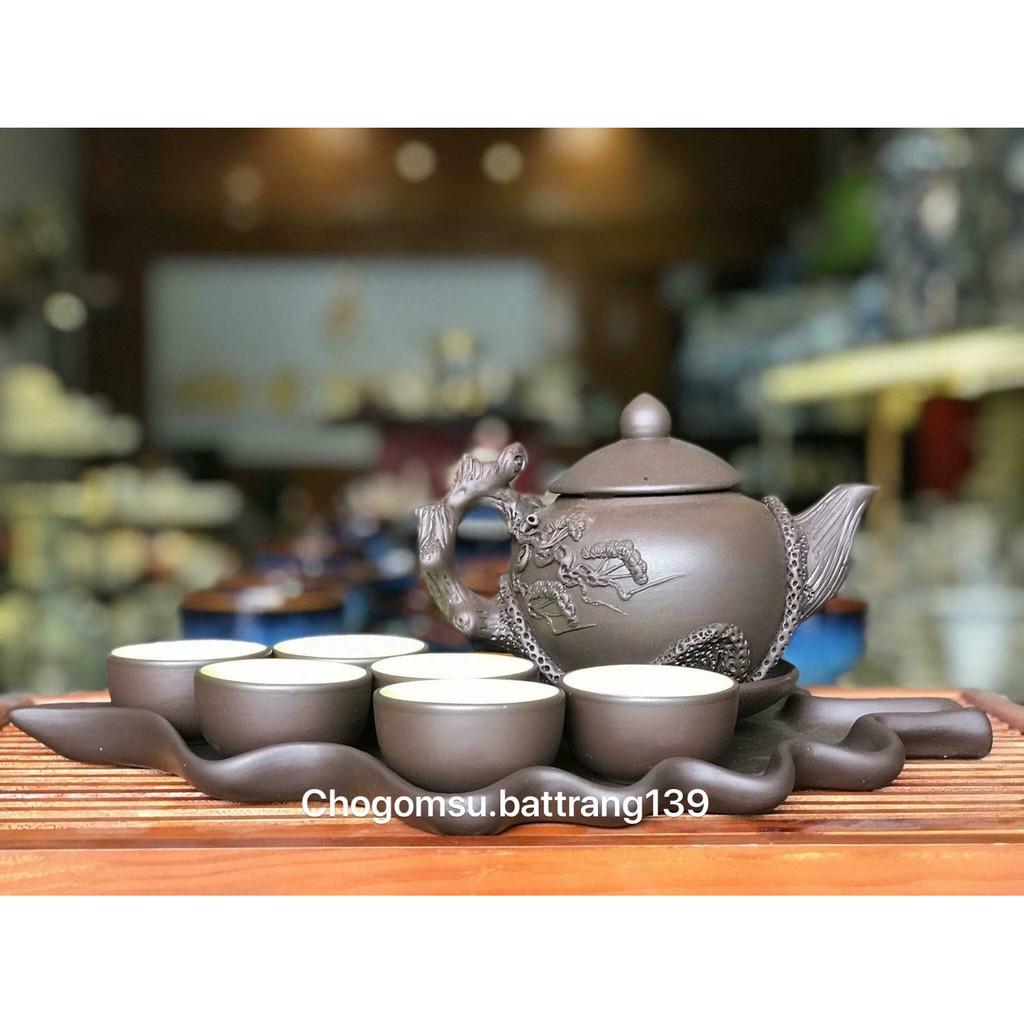 Bộ ấm trà tử sa đắp nổi đẹp loại 1