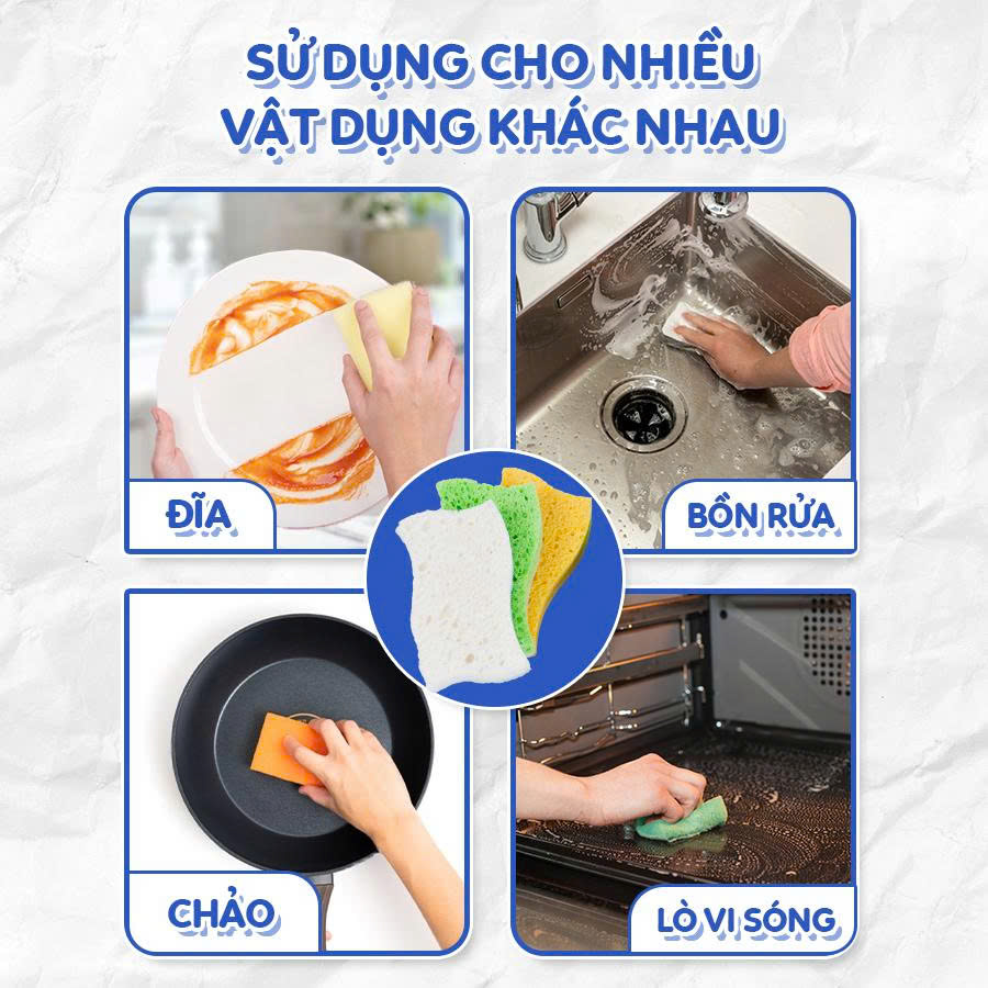 Miếng rửa chén bột gỗ MyJae dễ dàng đánh bay dầu mỡ (3 miếng/gói)