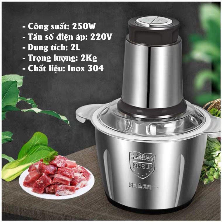Máy Xay Thịt Cối Inox 304 Loại 4 Lưỡi Đa Năng Mini Cầm Tay Siêu Khỏe Dễ Dàng Sử Dụng Dung Tích 2 Lít - Hàng Nhập Khẩu