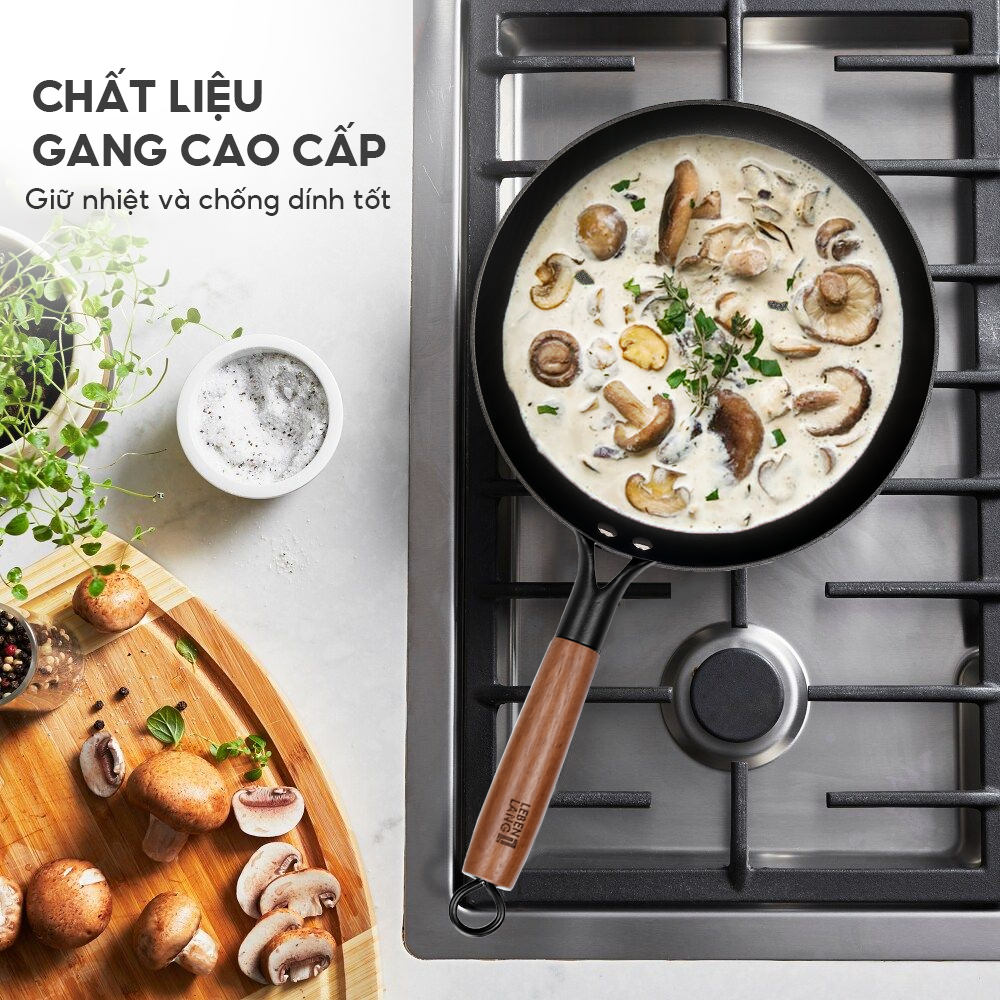 Nồi gang chống dính đa năng Lebenlang LBL2523, size 20, 2L, nắp kính tay cầm gỗ dùng mọi loại bếp - hàng chính hãng