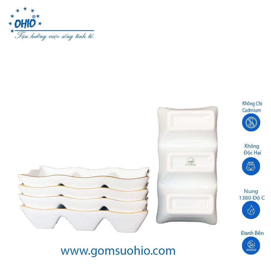 Đĩa 3 Ngăn Sứ Trắng Viền Kim OHIO