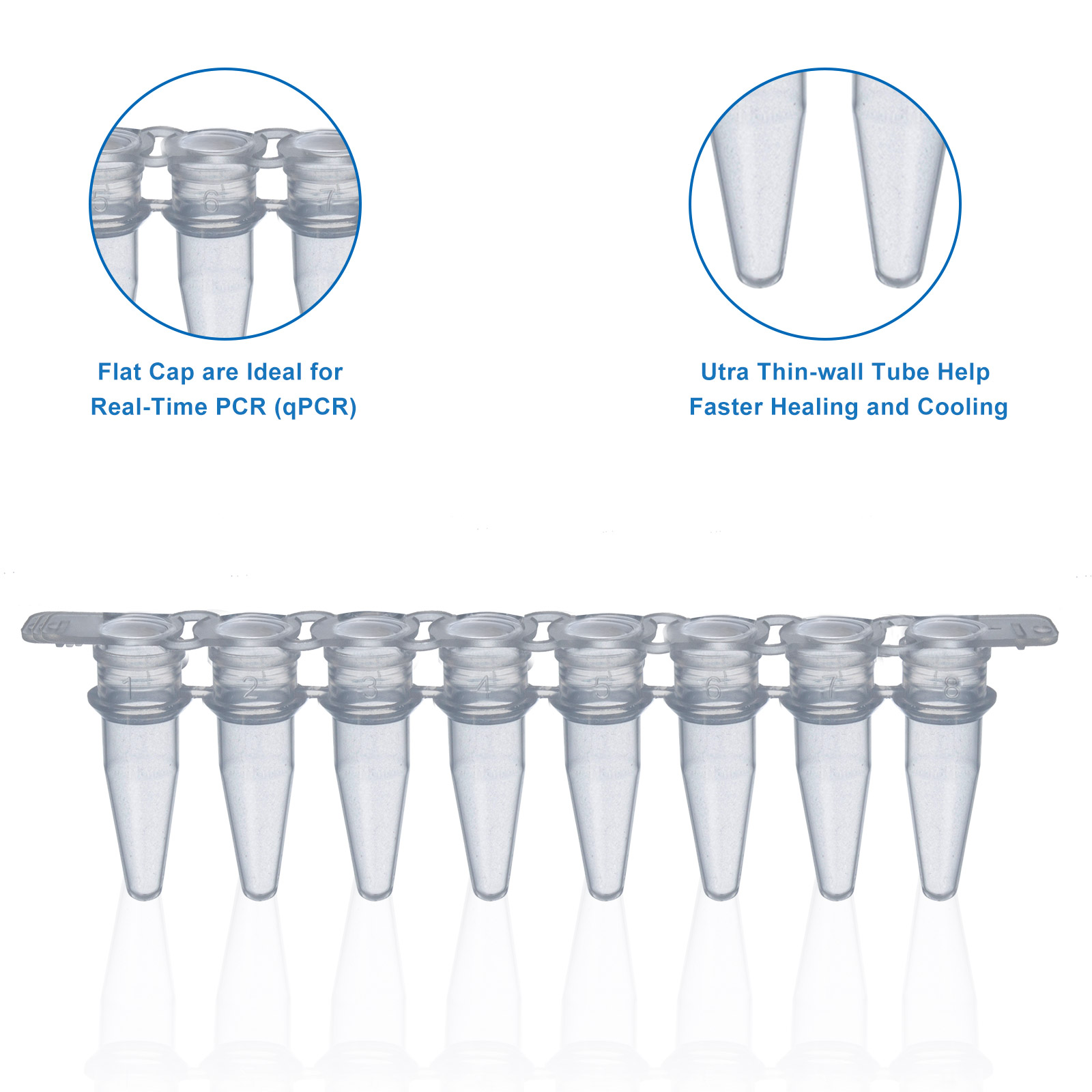 8-Strip PCR 0.2ml, nắp phẳng (8-Strip PCR Tubes), 125 Strip/hộp, hàng nhập khẩu chính hãng