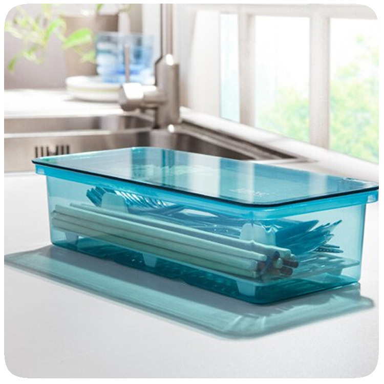 Hộp Đựng Thìa Đũa Có Nắp Đậy, Có Khay Thoát Nước, Hàng Cao Cấp ( giao màu ngẫu nhiên )
