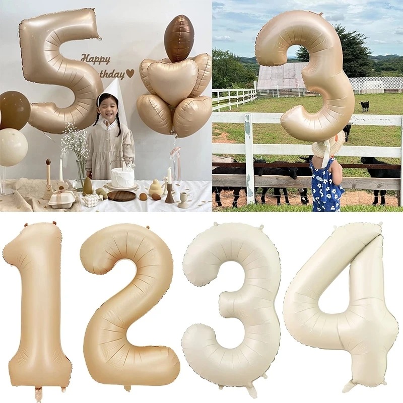 Bóng bay Chữ Số 32” 70 cm màu Trà Sữa và Kem