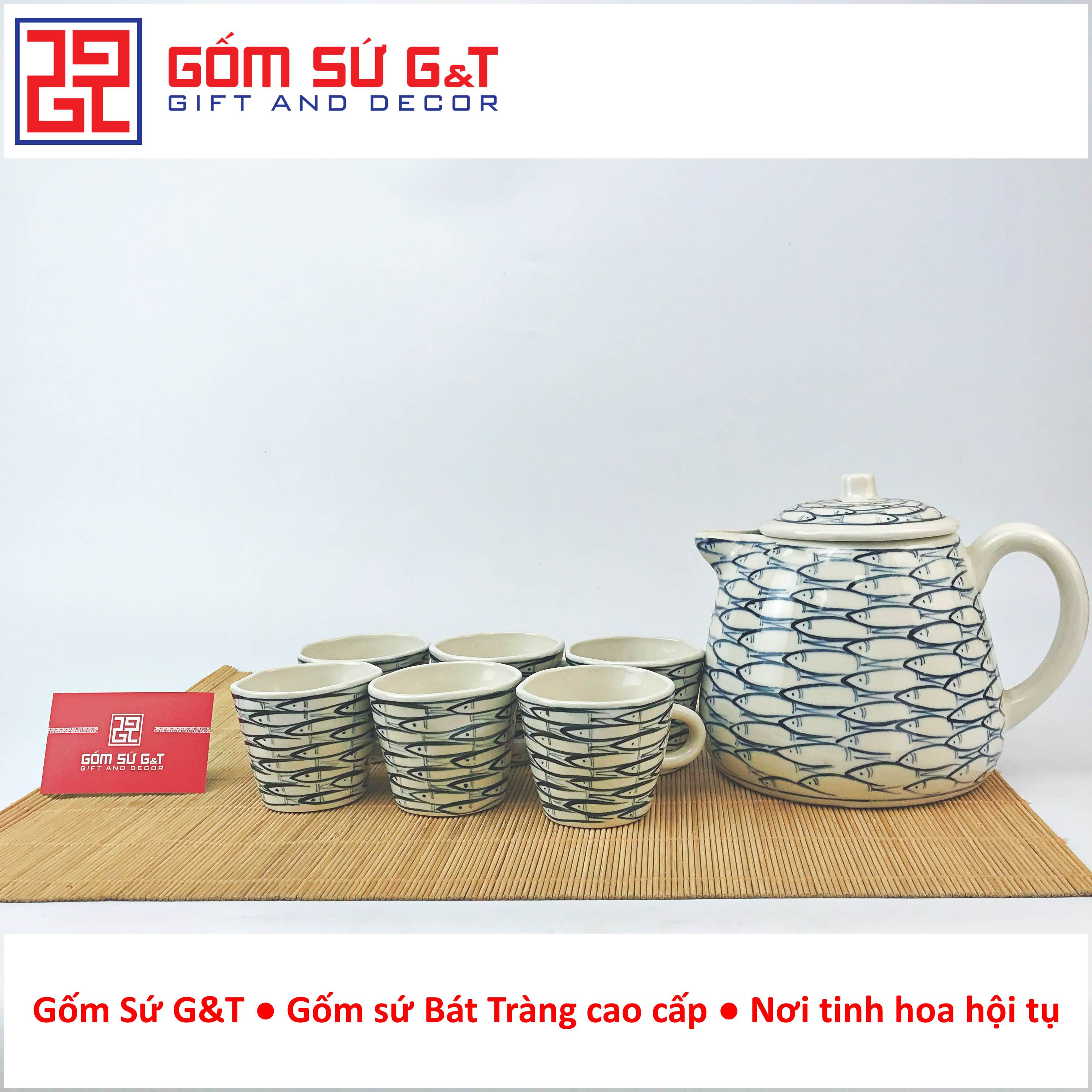 Bộ tích trà vẽ cá đàn Gốm Sứ G&T