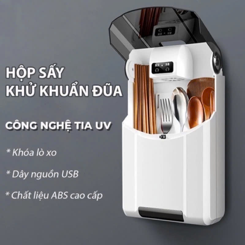 Máy Sấy Khử Khuẩn Đũa - Hộp Đựng Đũa Thìa Khử Trùng, Diệt Khuẩn An Toàn Cho Mọi Nhà