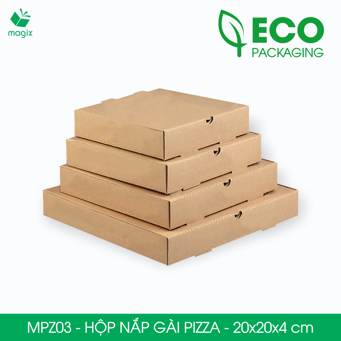 MPZ03 - 20x20x4 cm - 100 Hộp nắp gài pizza đa dụng - Hộp nắp gập, hộp carton gói hàng, hộp quà