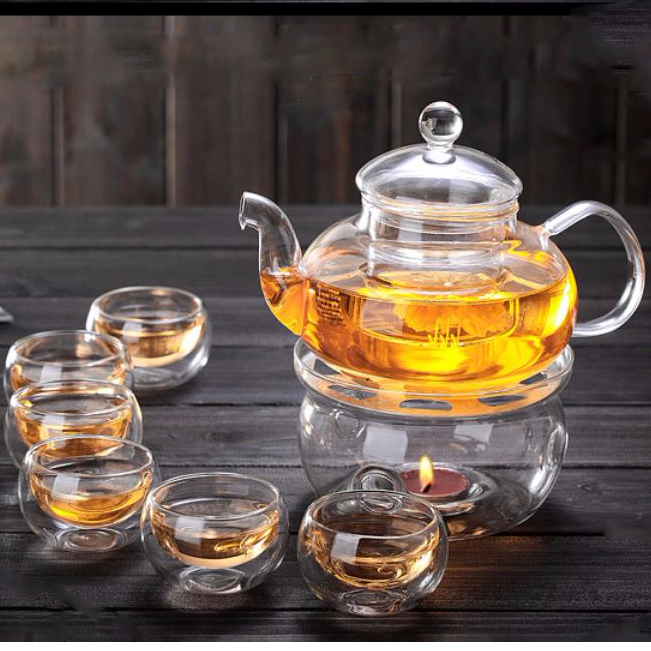BỘ ẤM CHÉN PHA TRÀ KÈM ĐẾ CHÂM NẾN TRÒN THỦY TINH - ANTH569