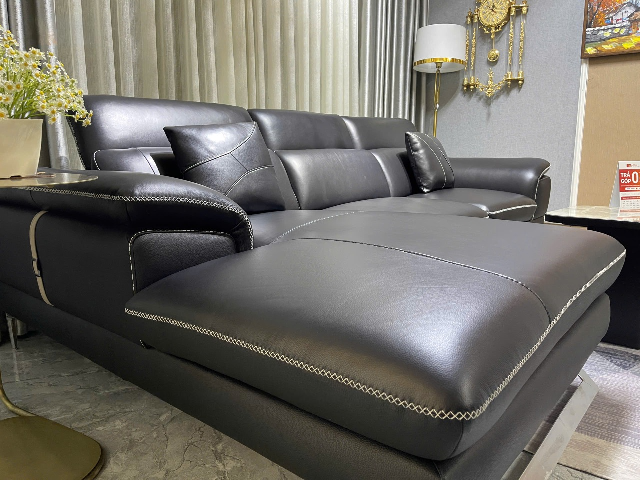 Sofa góc L da bò Italy Juno sofa SFLCT28 dài 2m9 x 1m8 - hàng cao cấp chuẩn da bò nhập khẩu Ý