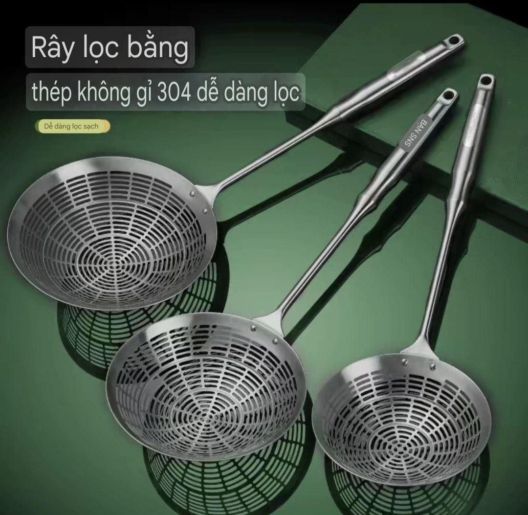 Chao Vợt Lưới Đột Dập Rổ Lọc Thức Ăn Đa Chức Năng Cho Nhà Bếp Vá Sạn Vợt INOX SUS304 Cao Cấp