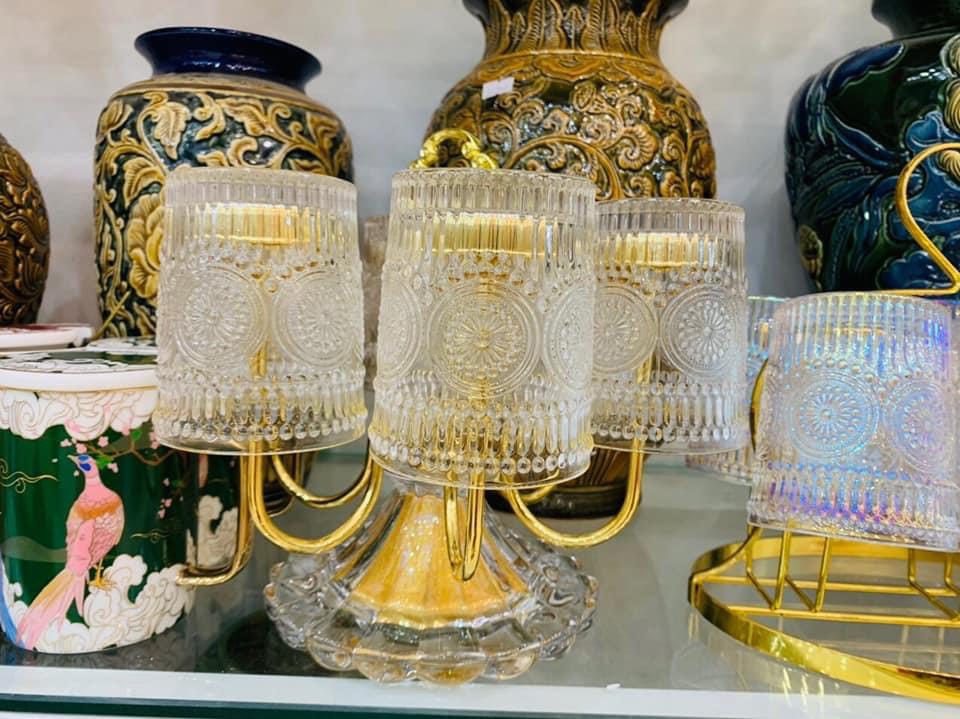 BỘ 6 CỐC THỦY TINH CHỊU NHIỆT CAO CẤP UỐNG NƯỚC HOA VĂN TRỐNG ĐỒNG DẬP NỔI - ANTH674