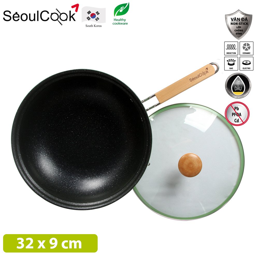Tặng cặp nhấc nồi silicon-Bộ nồi chảo chống dính 2 món đáy từ, quánh 16cm + chảo sâu lòng 32cm cao cấp Hàn Quốc, chống dính vân đá an toàn cho sức khỏe, dùng được tất cả các loại bếp/ Induction