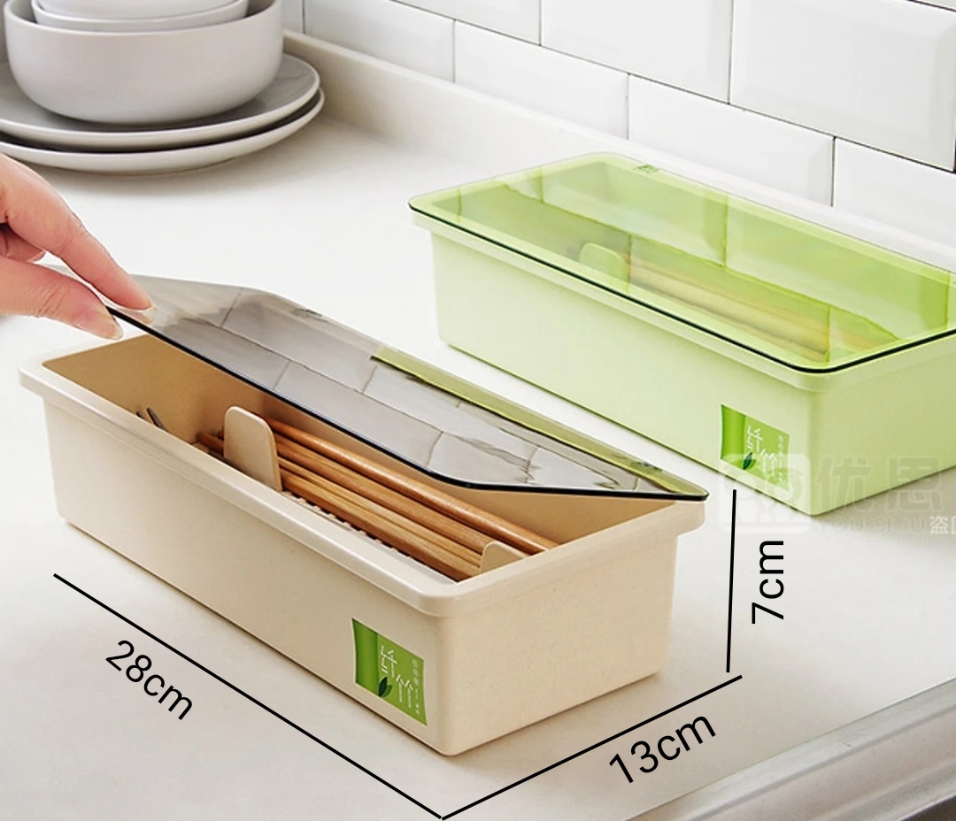 Hộp Đựng Thìa Đũa Có Nắp Đậy, Có Khay Thoát Nước, Hàng Cao Cấp ( giao màu ngẫu nhiên )