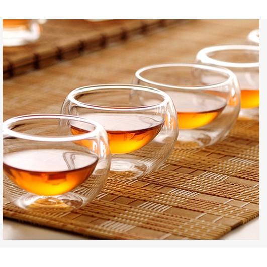 (SẴN) Bộ 1 Ấm trà trơn 600ml và 6 cốc uống trà 2 lớp, thủy tinh chịu nhiệt - Hàng xuất châu Âu