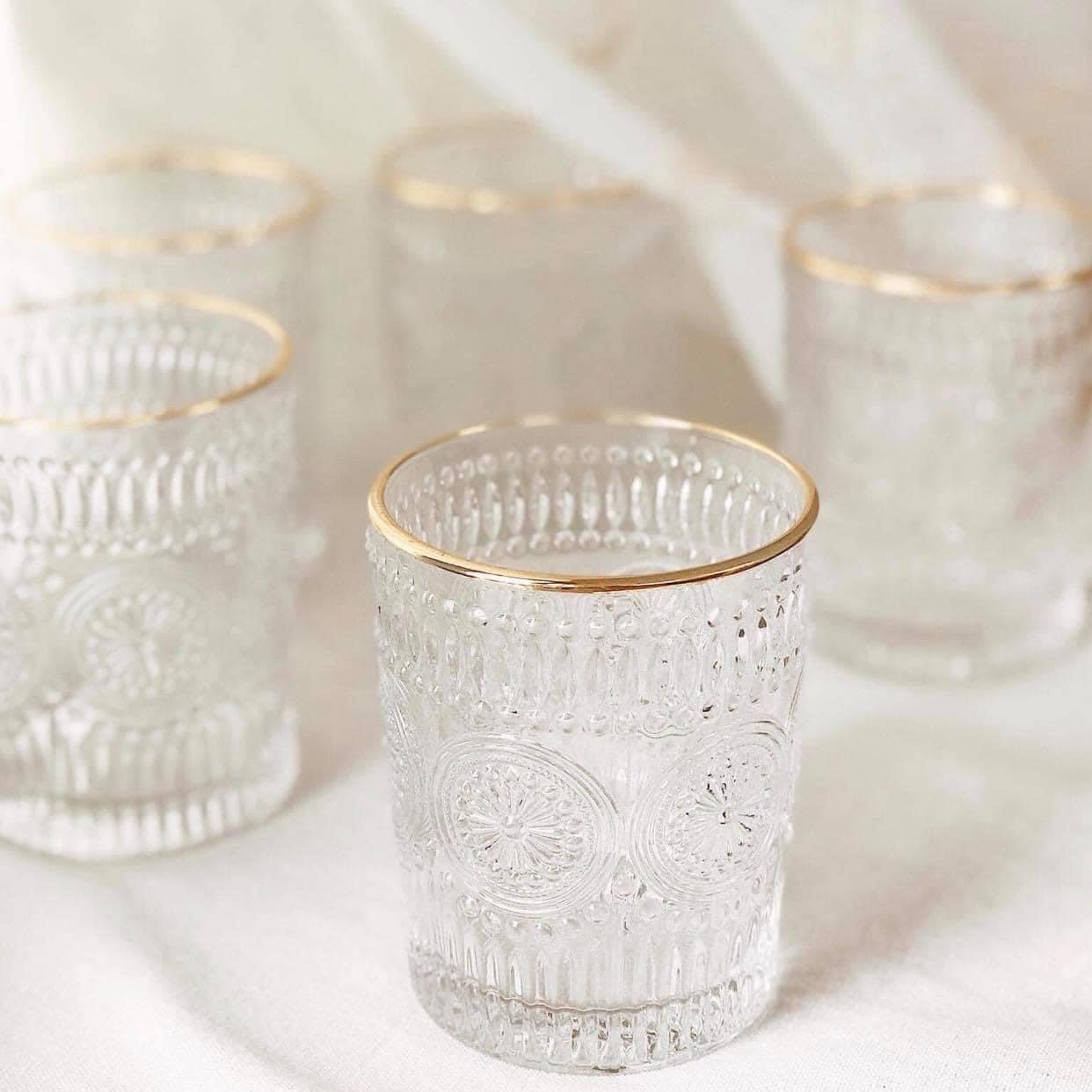 BỘ 6 CỐC THỦY TINH CHỊU NHIỆT CAO CẤP UỐNG NƯỚC HOA VĂN TRỐNG ĐỒNG DẬP NỔI - ANTH674