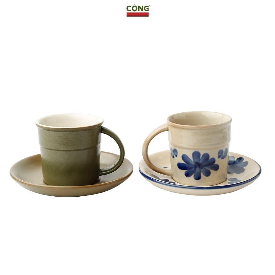 Bộ cốc sứ có quai cầm (màu xanh hoặc hoạ tiết hoa) - Cộng Cà Phê