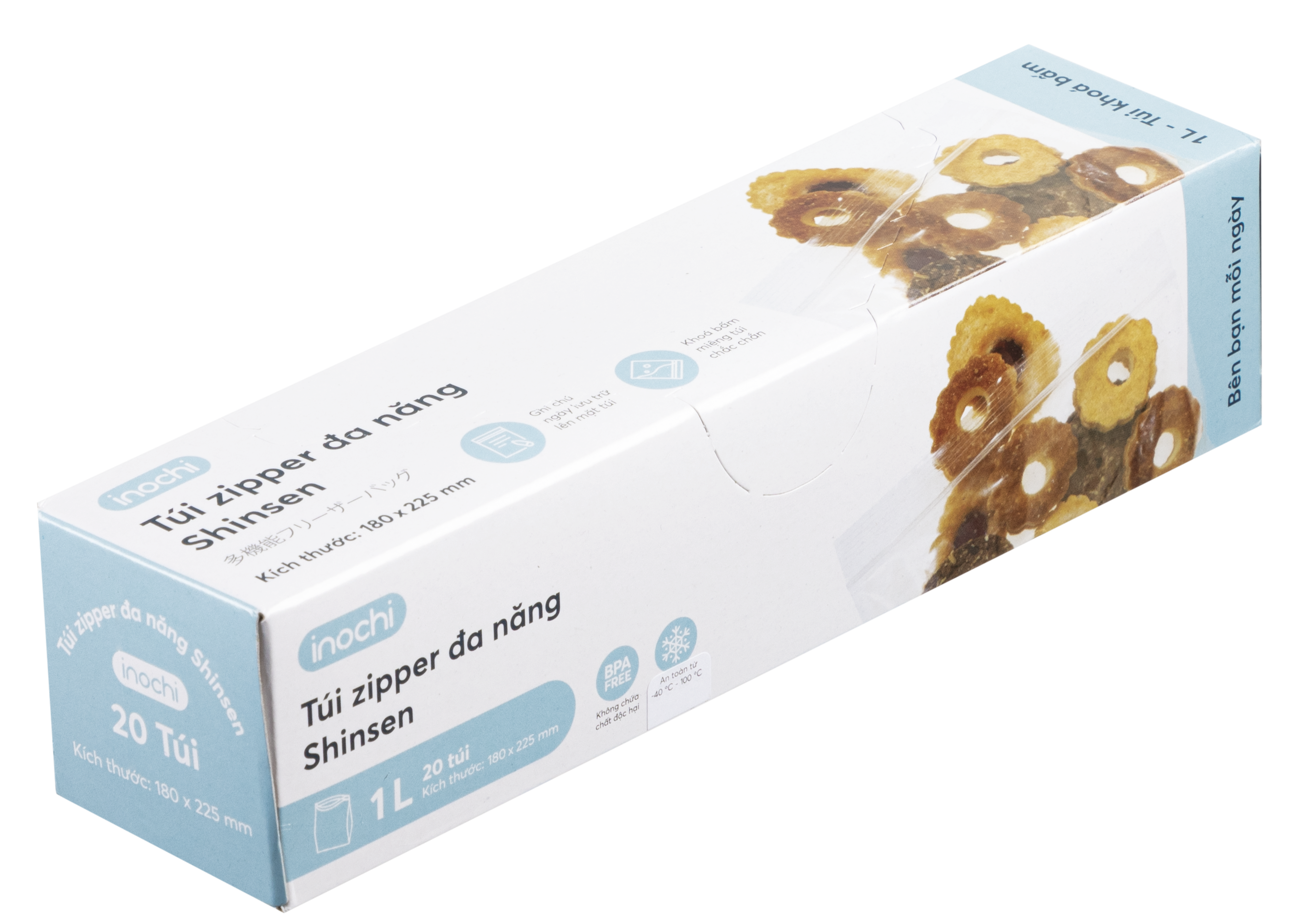 Túi zipper đa năng Shinshen 1L (loại bấm trắng) - Hộp 20 túi