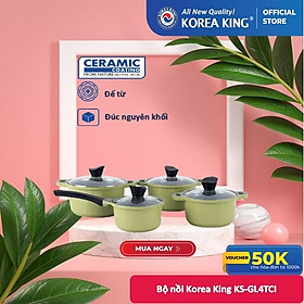 KS-GL4TCI Bộ nồi Korea King ( màu xanh, bộ gồm 3 nồi đường kính 20, 22, 24cm + 1 quánh 18cm, nắp kính) Hàng chính hãng
