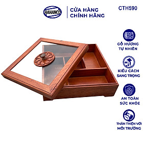 Khay Bánh Kẹo Mứt Tết Gỗ Hương Nắp Kính Vuông Trong Suốt Thiết Kế Trang Trọng - CTH590