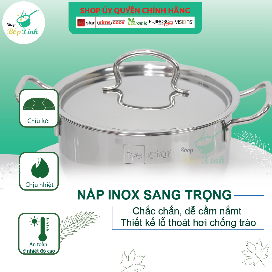 Bộ 2 nồi và 1 chảo chống dính 3 đáy từ inox 430 FiveStar Standard nắp inox tặng 5 muỗng