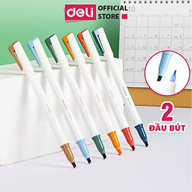 Set 6 bút highlight 2 đầu nhớ dòng đánh dấu màu pastel tươi sáng cute Nusign Deli dạ quang tiện lợi cho học sinh văn phòng