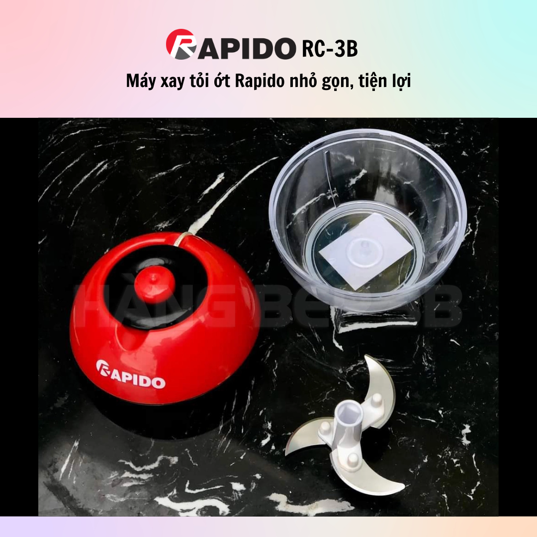 Máy xay tỏi ớt mini đa năng Rapido RC-3B/RC-2B 3 Lưỡi, 2 Lưỡi, chất liệu thép không gỉ, an toàn 180ml - Hàng chính hãng