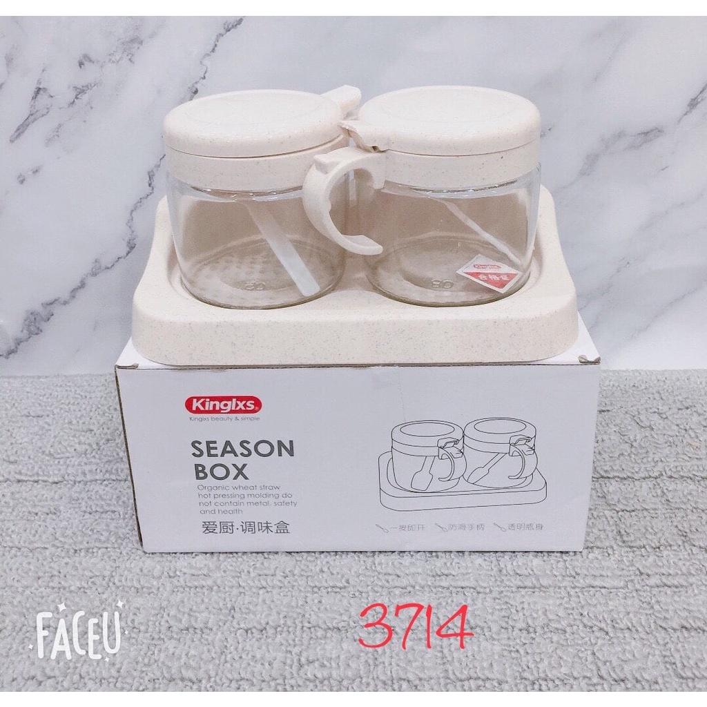 Bộ 3 hũ đựng gia vị thủy tinh Kinglxs cao cấp có khay ( giao ngẫu nhiên )