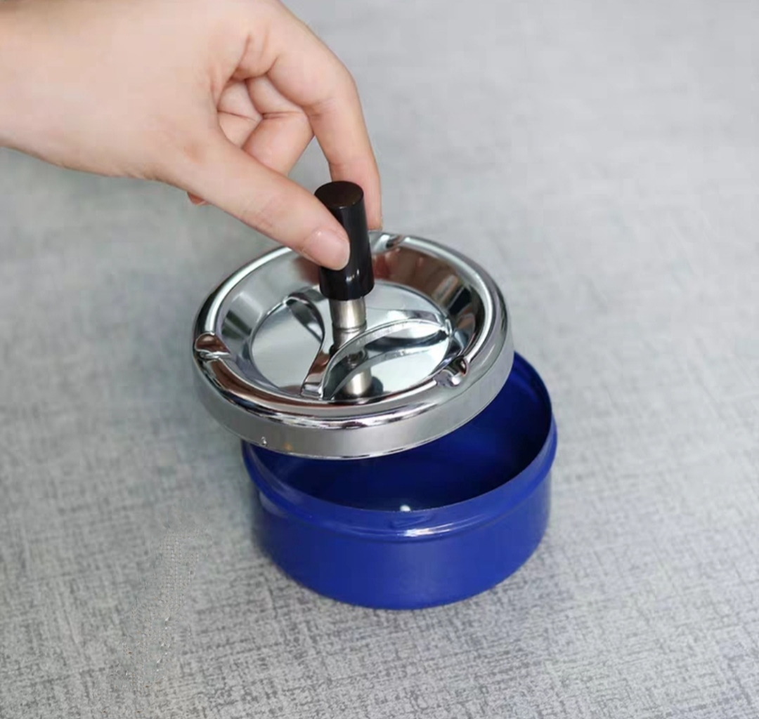Gạt Tàn Thuốc bằng Inox không gỉ Cao Cấp Loại Nhấn giúp không bay tàn khi dùng Quạt tiện dụng sạch sẽ dễ lau rửa- Gạt Tàn Inox không gỉ