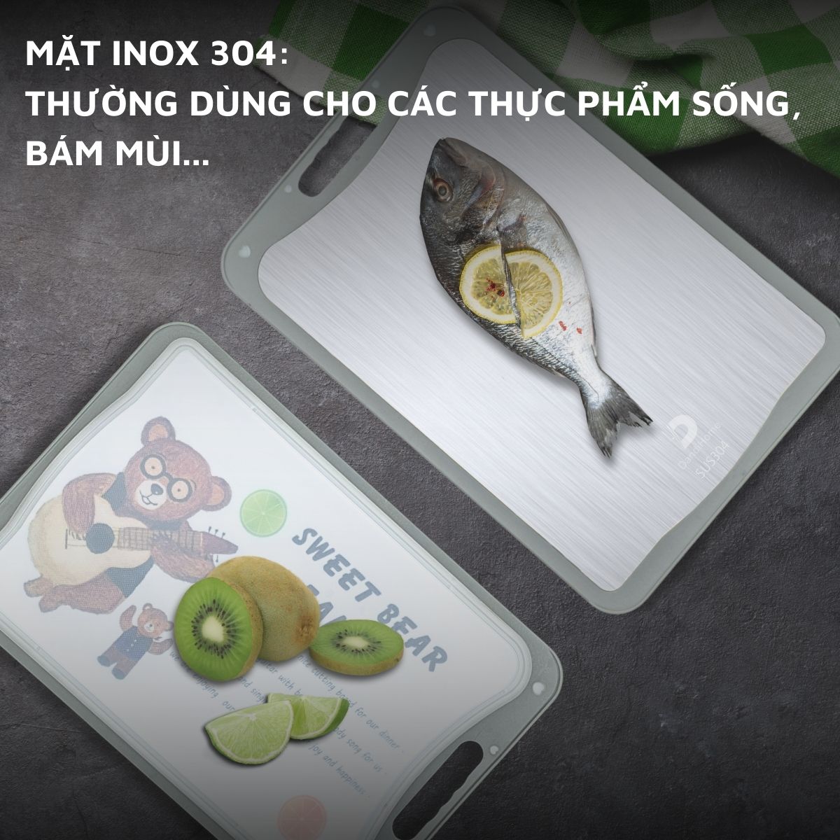 Thớt inox 304 và nhựa kháng khuẩn DandiHome cao cấp hai mặt