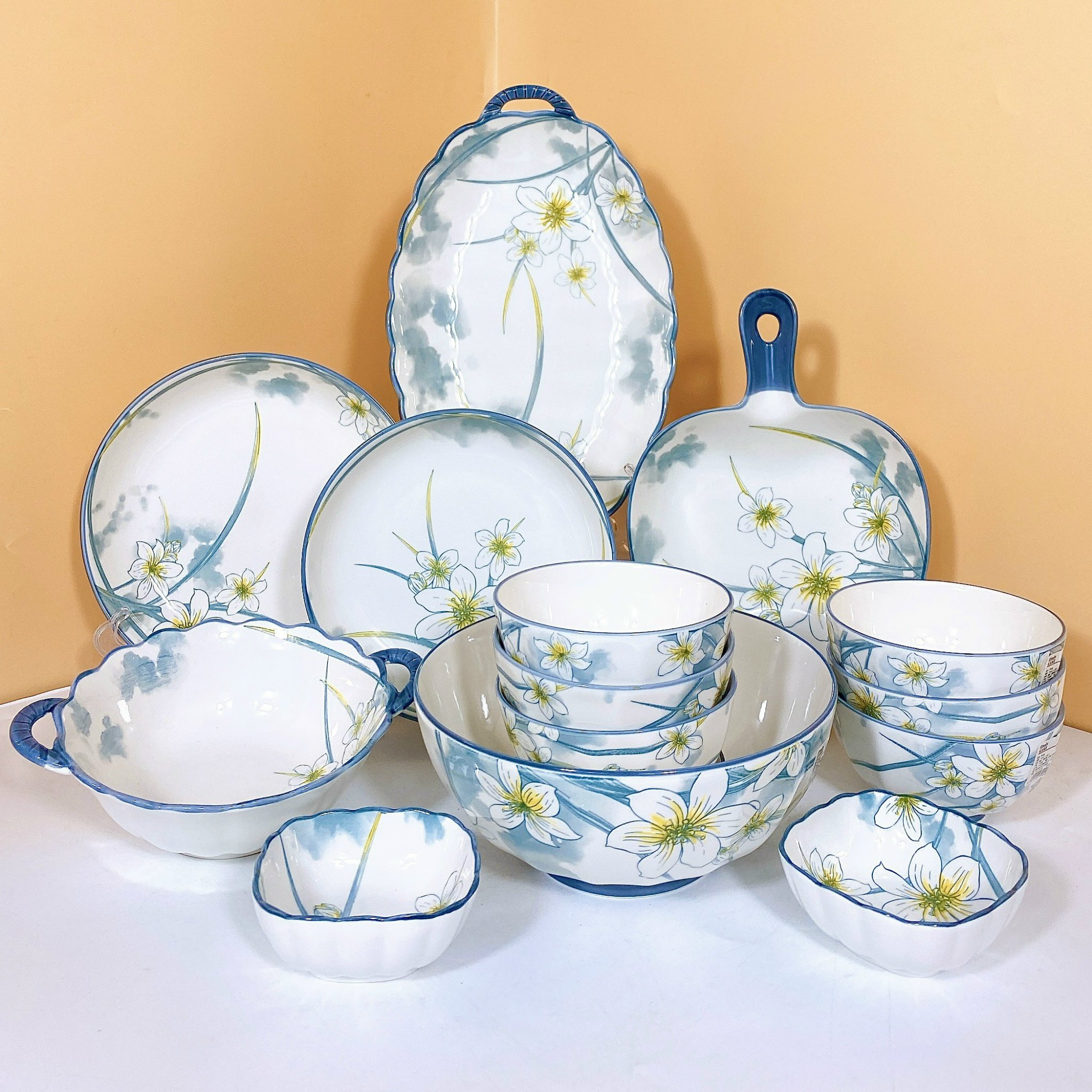 Bán Lẻ Bát Đĩa Hoa Thuỷ Tinh Viền Xanh Thương Hiệu Gosu, Sử Dụng Được Cho Lò Vi Sóng, Máy Rửa Bát