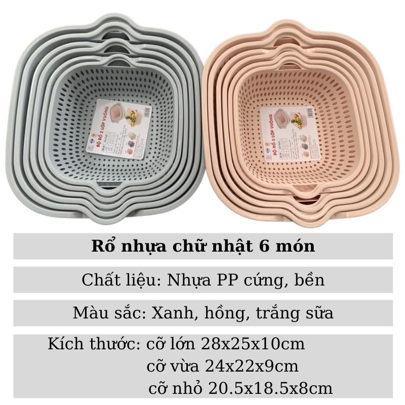 Bộ Rổ thau 6 món Ráo Nước 2 Lớp Cao Cấp Tiện Lợi, Rổ Đựng Rau, Hoa Quả - HÀNG VIỆT NAM