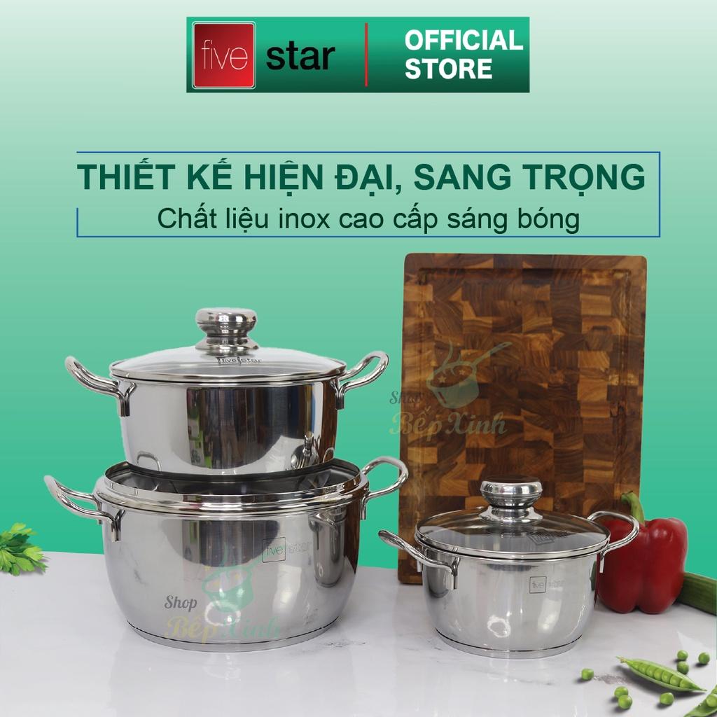 Bộ nồi 3 đáy inox 430 Thân Cool Fivestar Standard FS-B3010 (Kích thước 16cm - 20cm - 24cm) , tặng 1 vá canh