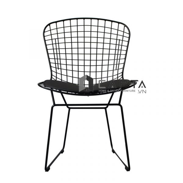 Ghế Cafe fashfood BERTOIA-2 Nội thất Capta Ghế nhà hàng thân kim loại sơn tĩnh điện chân thấp có nệm ngồi bọc da pvc màu đen