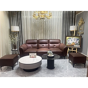 Sofa băng 100% da bò Italy Juno sofa màu nâu SFBCT06 hàng cao cấp chuẩn da bò nhập khẩu Ý