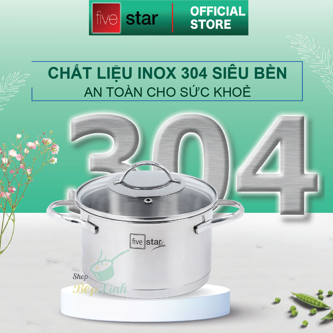 Bộ nồi xửng chảo chống dính cao cấp Fivestar 7 món 3 đáy từ , nắp kính ( tặng bộ sạn dừa 4 món )