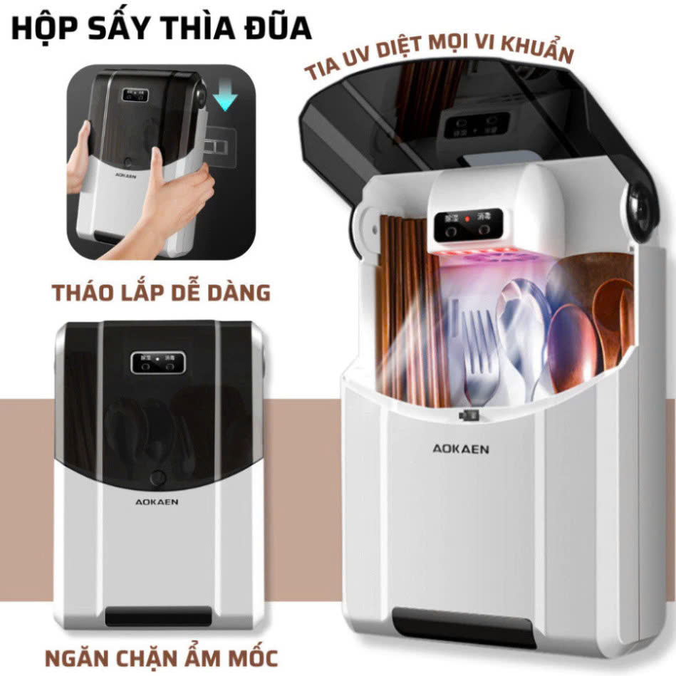Máy Sấy Khử Khuẩn Đũa - Hộp Đựng Đũa Thìa Khử Trùng, Diệt Khuẩn An Toàn Cho Mọi Nhà